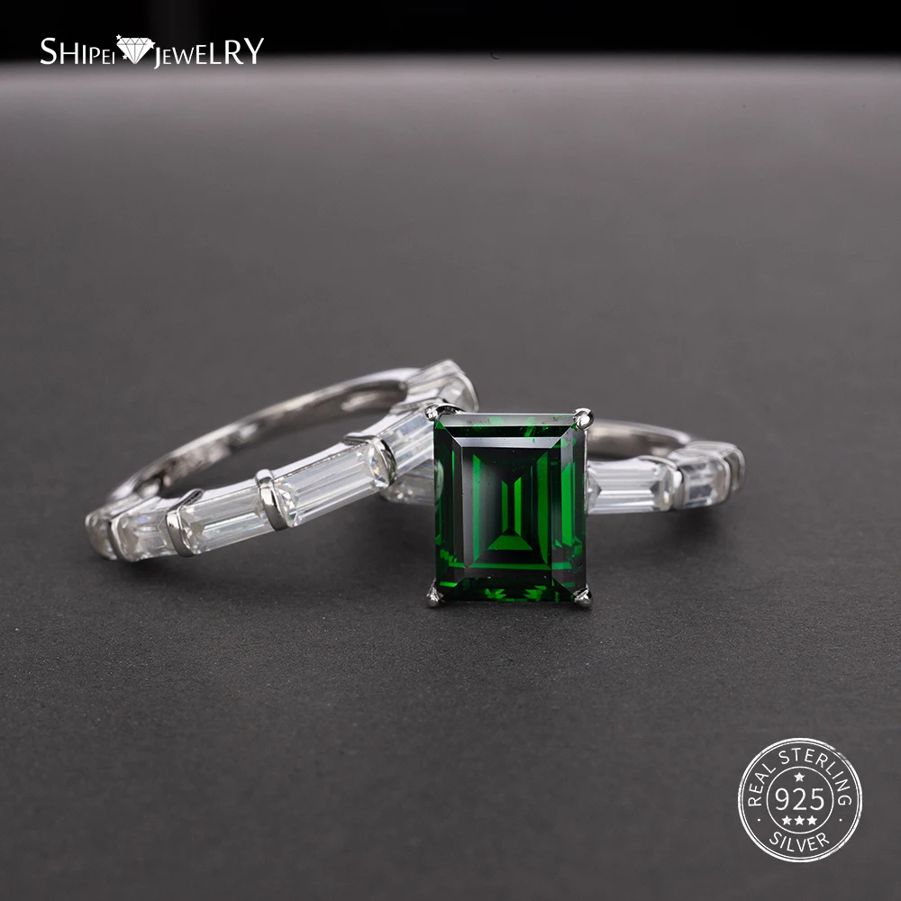 

Shipei 5 Color Natural Emerald Ring Set Silver for Wedding Women Jewelry 925 Sterling Silver Wedding Ring Sets Engagement Ring