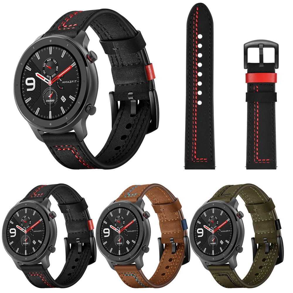 

Double Color Genuine Leather Watchband for Huami Amazfit GTR 47mm 42mm Quick Release Watch Band Steel Clasp Strap Wrist Bracelet