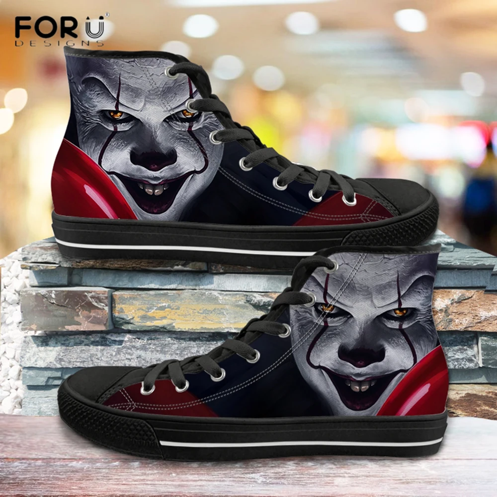 FORUDESIGNS Horror Movie Clown Pattern Men High Top Canvas Shoes Brand