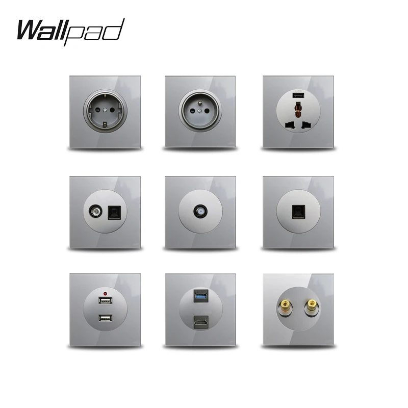 Wallpad L6 серое стекло ЕС французская британская настенная розетка Универсальная ТВ