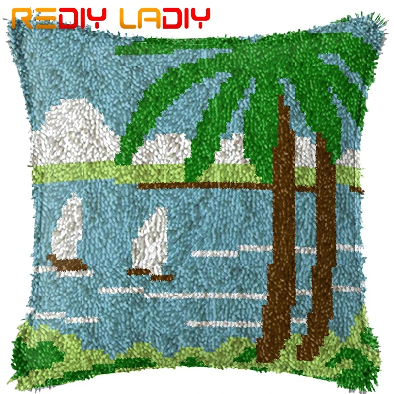 Latch Hook Kit Make Your Own Cushion Coast Scenery Pre Printed Canvas