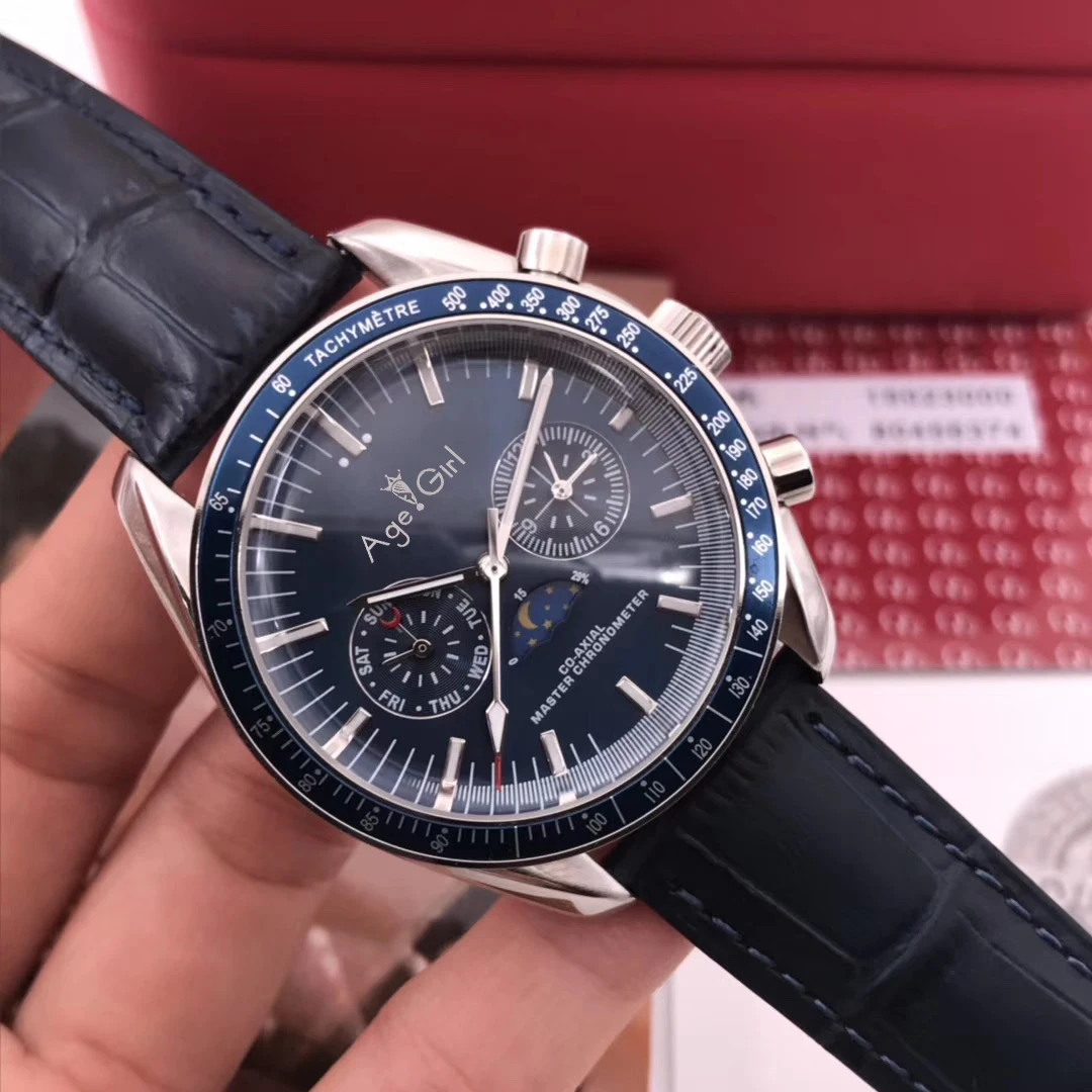 Роскошные брендовые Новые Мужские автоматические механические часы MoonPhase Miyota стальные скоростные черные синие кожаные керамические часы Темная сторона AAA