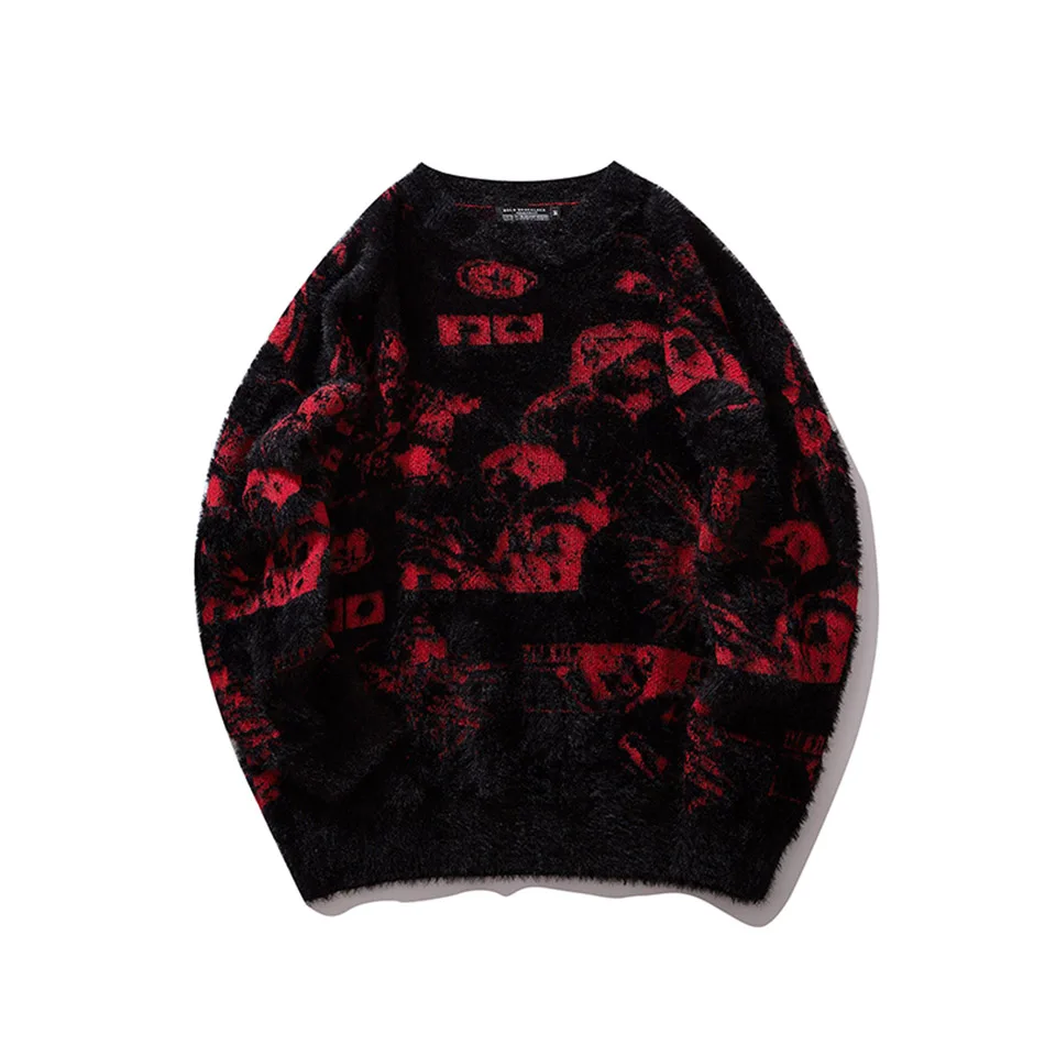 

Oversize Jacquard Doodle Mane Sweater Male Autumn and Winter Hip Hop Pull Homme Sweaters Couple Loose High Street Plus Size Top