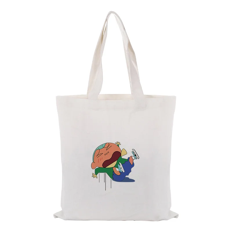 Холщовая Сумка для ежедневного использования текст DIY пользовательский принт логотип сумка для покупок карандаш Shin-chan эко многоразовая утилизация