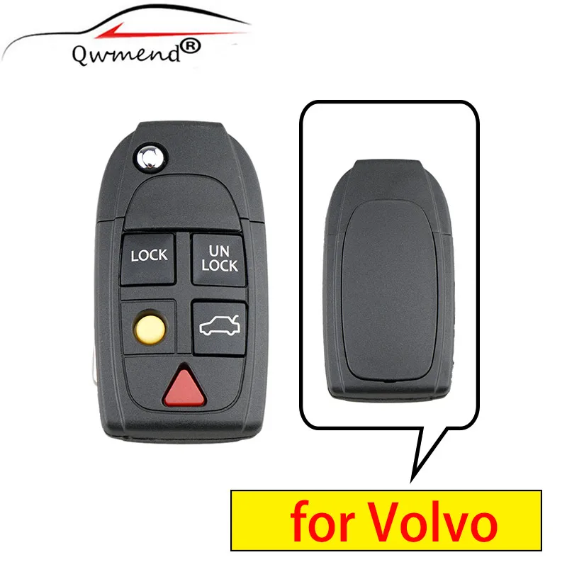 QWMEND 5 Buttons Replacement Smart Car key Fob Case for Volvo XC70 XC90 V50 V70 S60 S80 C30 Remote Flip Key Shell 1pc remote key for car kr55wk49266 car remote key for volvo xc60 xc90 s90 s60 2009 2014 y smart car key 902mhz 6 buttons