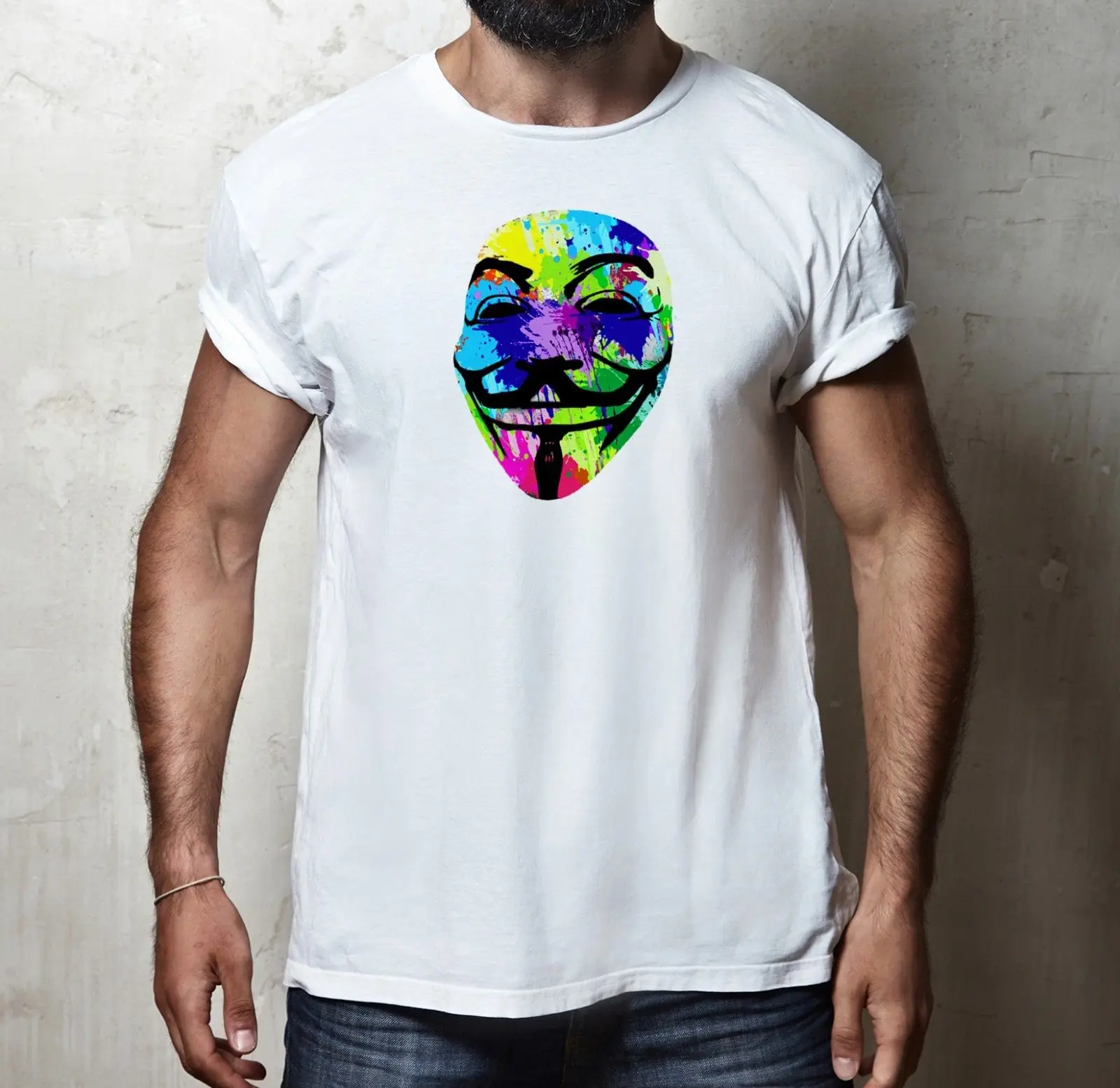 ANONYMOUS PAINT SPLAT T-SHIRT 100% COTTON V FOR VENDETTA MOVIE FILM T SHIRT |