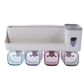 

Wall Toothbrushes Storage Rack Multifunctional Toothbrush Holder Punch Free Rack with a Toothpaste Dispenser