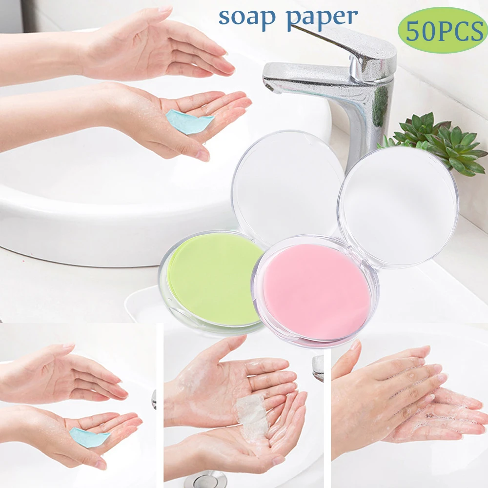 50pcs Disposable Boxed Soap Paper Travel Portable Hand Washing Box Scented Slice Sheets Mini Soap Paper Outdoors Clean Tools