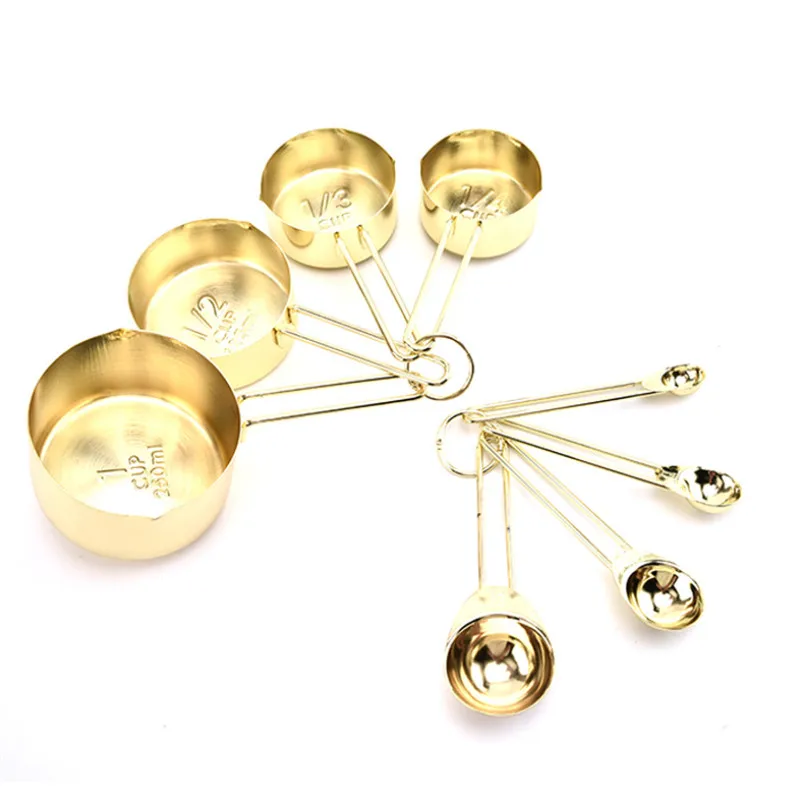 8pcs Gold 8 шт./компл. Нержавеющая сталь мерные чашки и ложки набор для выпечки тортов измерение количества сахара ложки Кухня столовая база для выпечки Инструменты - Цвет: 8pcs Gold