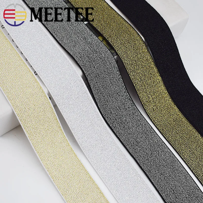 Meetee 5/10 metros 20-50mm de plata de oro de la banda elástica de poliéster correas goma DIY falda de cintura cinturón de accesorios de costura