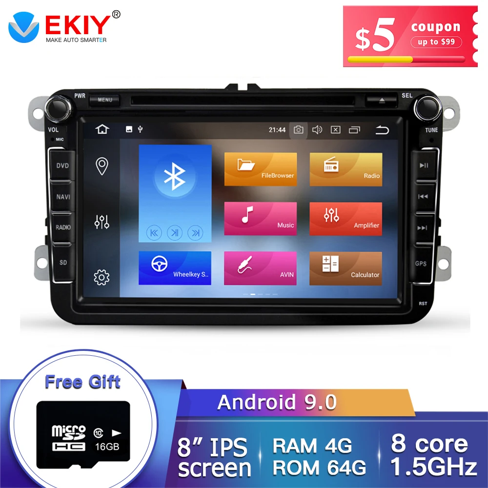 Ekiy ips 8 'ƈ Din Android 9 Восьмиядерный автомобильный DVD для VW Passat CC Polo GOLF 5 6 Touran EOS T5 Sharan