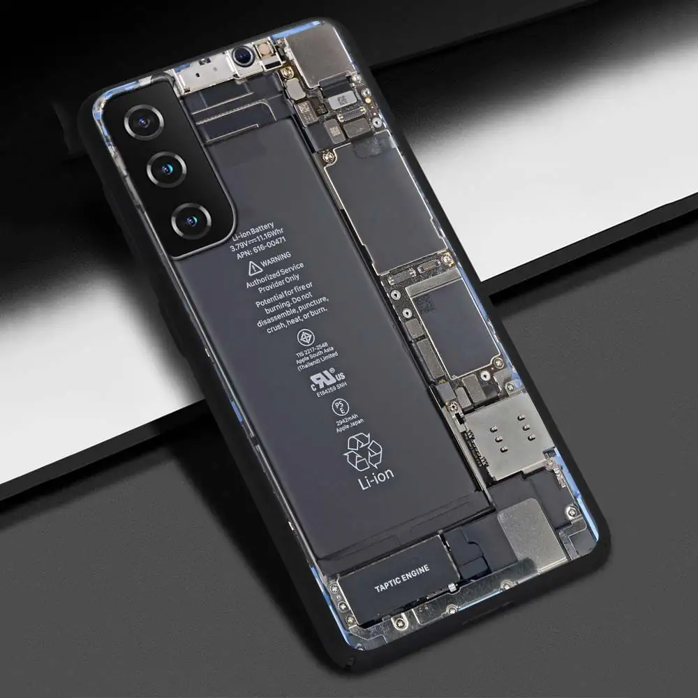 Sleek Silicone Black Phone Cover with Circuit Board Design