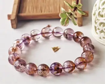 

11.7mm 100% Natural Cacoxenite Purple Rutilated Quartz Bracelets Women Men Stretch Crystal Round Beads Certificate AAAAAA