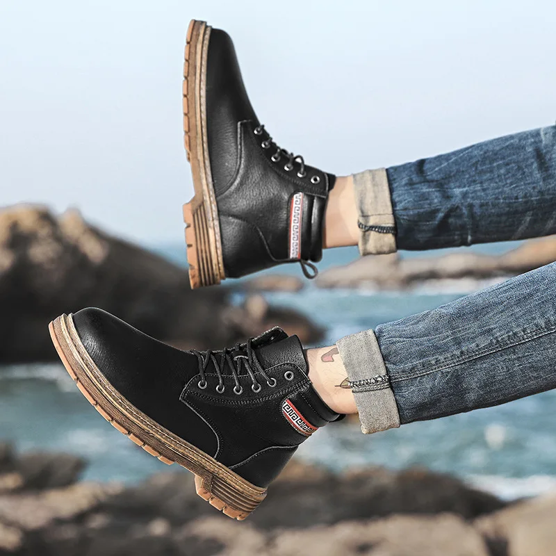 

MEN'S SHOES Tough Guy Martin Boots Men's Hight-top Work Shoes Velvet Lining Genuine Leather England Versatile Boots Warm Mid-top