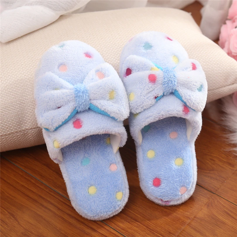 

Winter Bow Plush Home Slippers Women Shoes Soft Comfortable Warm Slipper Ladies House Slipper Winter Warm Indoor Slipper A40