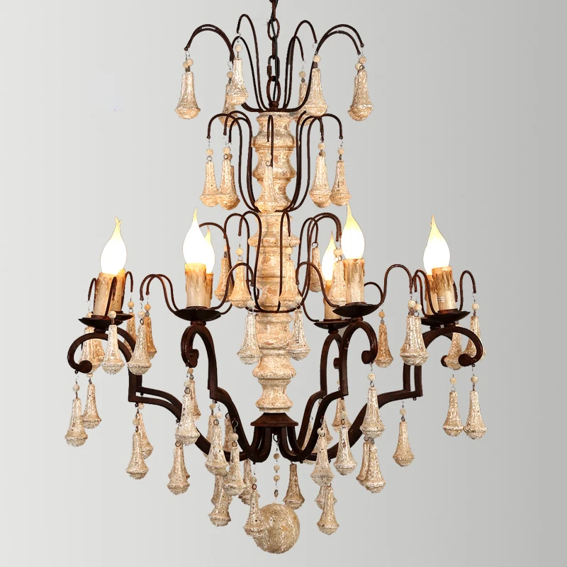 

Retro Restaurant Lamps Wood Chandeliers American Country Lamps Villa Hotel Hall Personality Living Room Hanging Lights Loft Iron