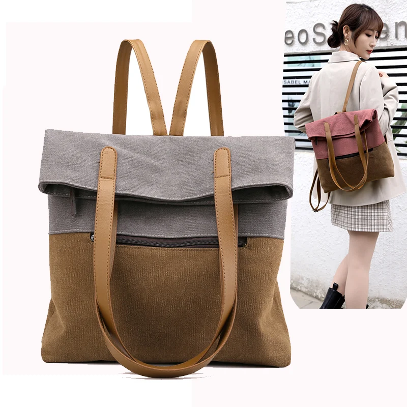Canvas Backpack Multi-Function Large-Capacity Womens Shoulder-Bags Travel-Bag Zipper