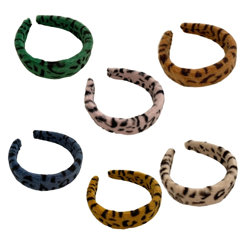 

Women Vintage Multicolor Leopard Headband Winter Thicken Fuzzy Plush Hair Hoop X5XA