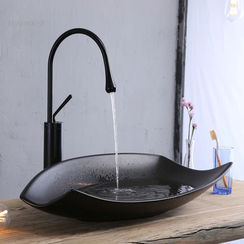 Matte Black Bathroom Sinks Modern Household Washbasins Personality