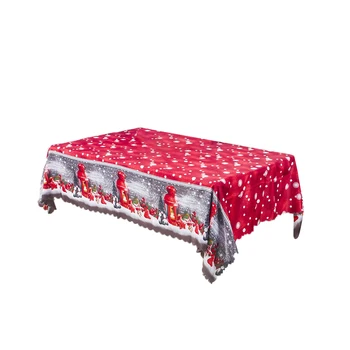 

Polyester Printed Christmas Table Cloth Rectangle Decorative Table Covers Washable Dining for Christmas NewYear Party Home Hotel