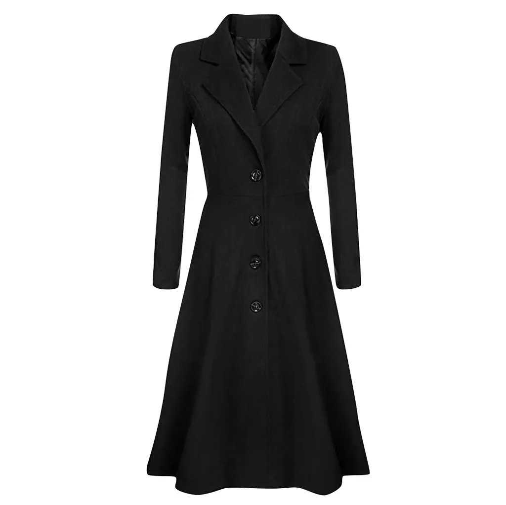 Black Зимнее женское пальто,, повседневное, из смешанной шерсти, одноцветные куртки для женщин, элегантное, на пуговицах, длинное, приталенное, для девушек размера плюс 3XL, 19Nov - Цвет: Black