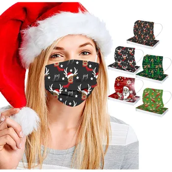 

50pc Disposable Face Mask Printed Christmas Adults Маска Nonwove 3-layer Melt Blown Mascarillas Multi-purpose Mouth Caps Masque