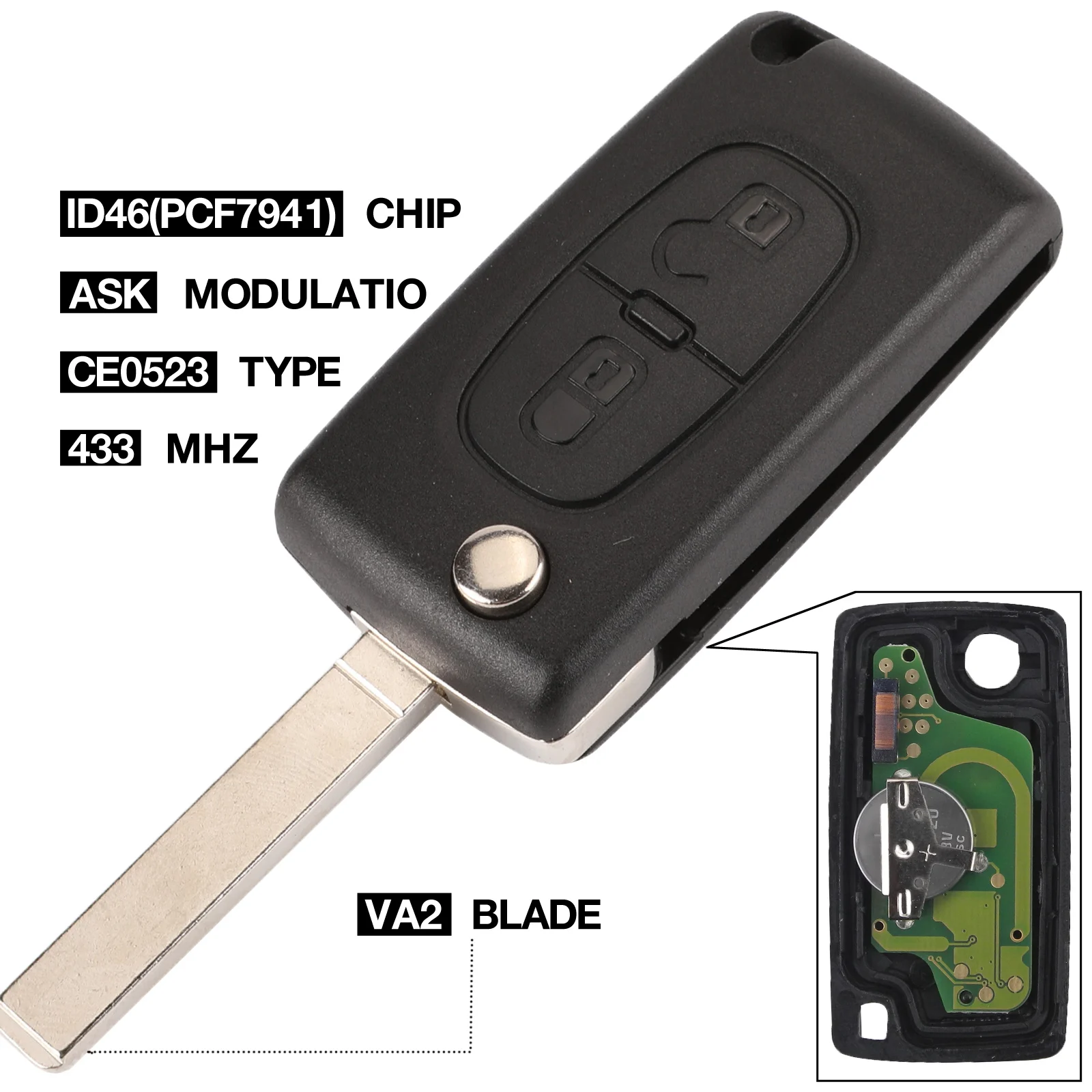 Kutery CE0523 ASK 433 МГц ID46 PCF7941 для Citroen C2 C3 C4 C5 Berlingo; Picasso 2 кнопки автомобиля Флип дистанционный брелок VA2 лезвие