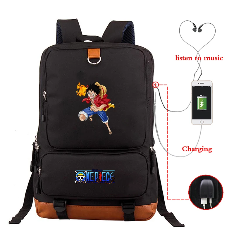 Anime Black Backpack USB Charging Large Capacity Bagpack Unisex School Bags Backpacks Travel Bag for College Bookbag Sac A Dos