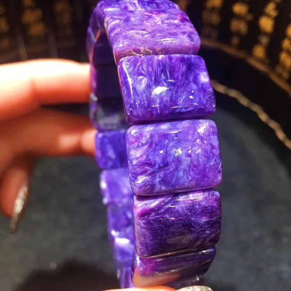 

Certificate Natural Purple Charoite Gemstone Women Rectangle Beads Jewelry Bracelet 16x12mm From Russia Healing Stone AAAAA