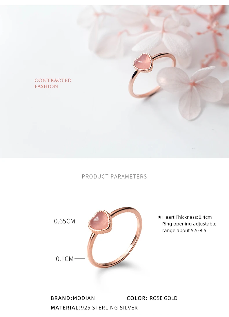 Modian Romantic Pink Opal Hearts Elegant Rose Gold Color Open Adjustale Rings for Women Fashion Fine Jewelry Valentine's Gift Modian Romantic Pink Opal Hearts Elegant Rose Gold Color Open Adjustale Rings for Women Fashion Fine Jewelry Valentine's Gift