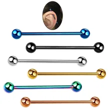 De acero de perforación industrial pendiente perforación Industrial Barbell barra andamio Hélix cartílago de oreja 14G de plata joya dorada para el cuerpo par(China)