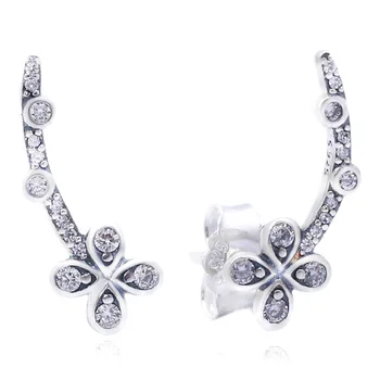 

Authentic 925 Sterling Silver Earring Draped Four-petal Flowers Studs Earring With Crystal For Women Gift Fine Jewelry