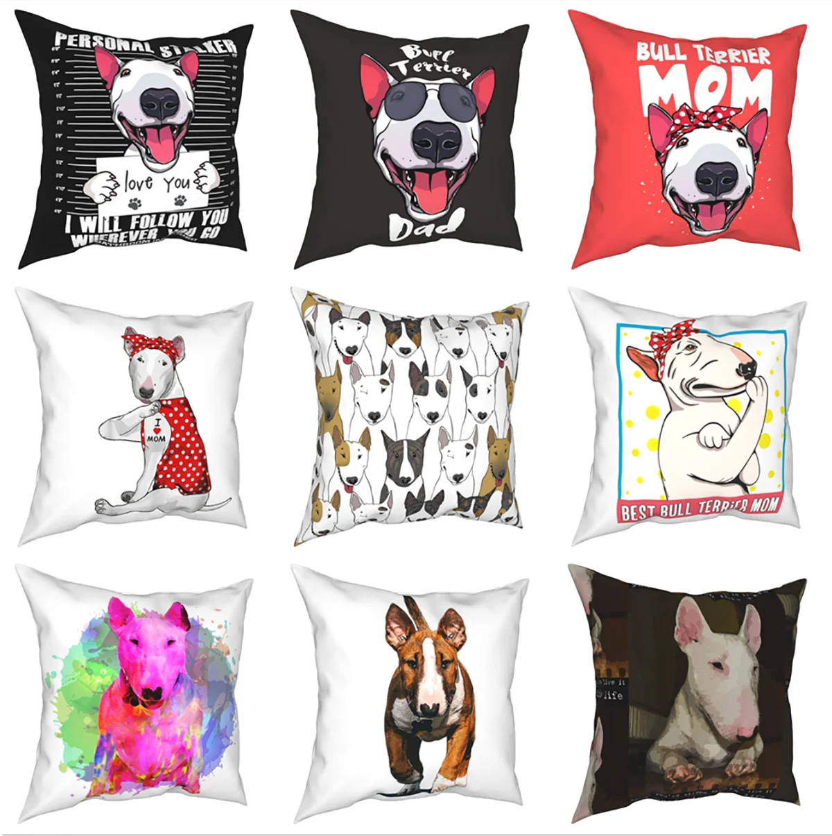 Funny Bull Terrier Pattern Pillow Covers Home Cute Dog Printed Puppy Cushion Cover Creative Decor Throw Case 45*45cm | Дом и сад