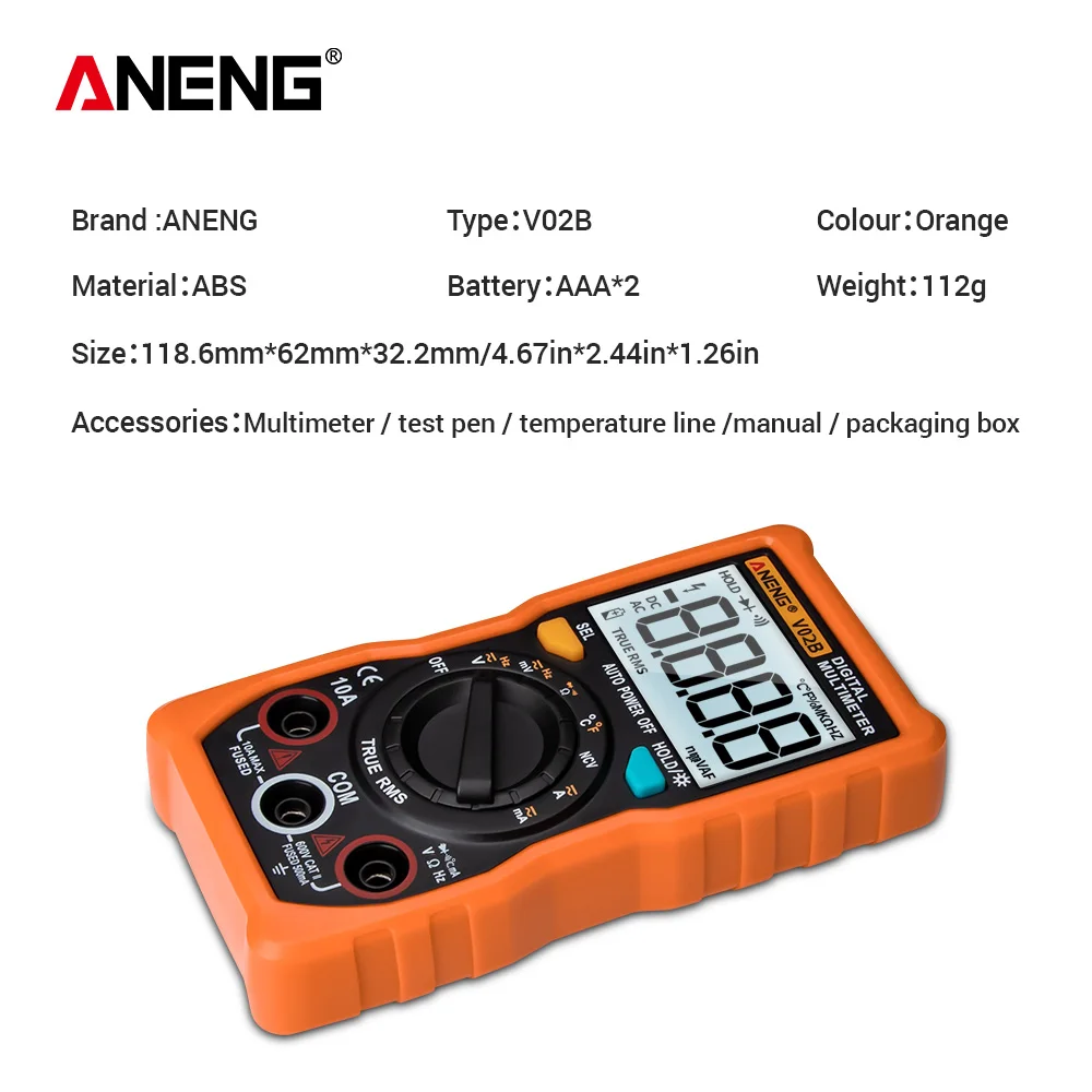 ANENG V02B Аналоговый Цифровой мультиметр esr измеритель транзистора тестер мультиметровый мультиметр автоматический пиковый измеритель мощности Автомобильный мультиметр