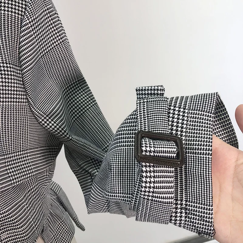 WHITNEY WANG Осенняя модная уличная винтажная стильная куртка в клетку с вырезами пояса Женская верхняя одежда