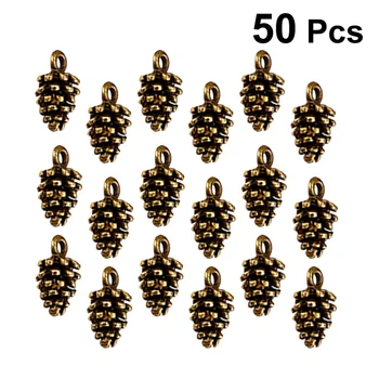 

50pcs Christmas Pine Cone Alloy Small Pendant Nature Nuts Charm for DIY Jewelry Making Accessories (Antique Silver)