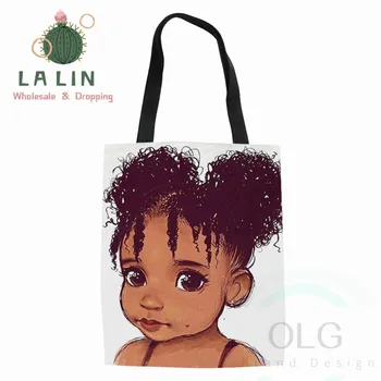 

LALIN Cute Black Girls Pattern Women Cotton Tote Bags African Wax Prints Multifunction Friendly Eco Bag Casual Student Bookbag
