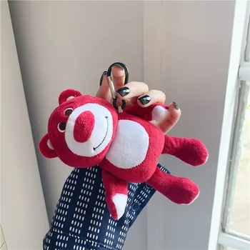 

fluffy fuzzy red cute cartoon strawberry bear bluetooth wireless headset cover for apple airpods 1 2 charging protective case