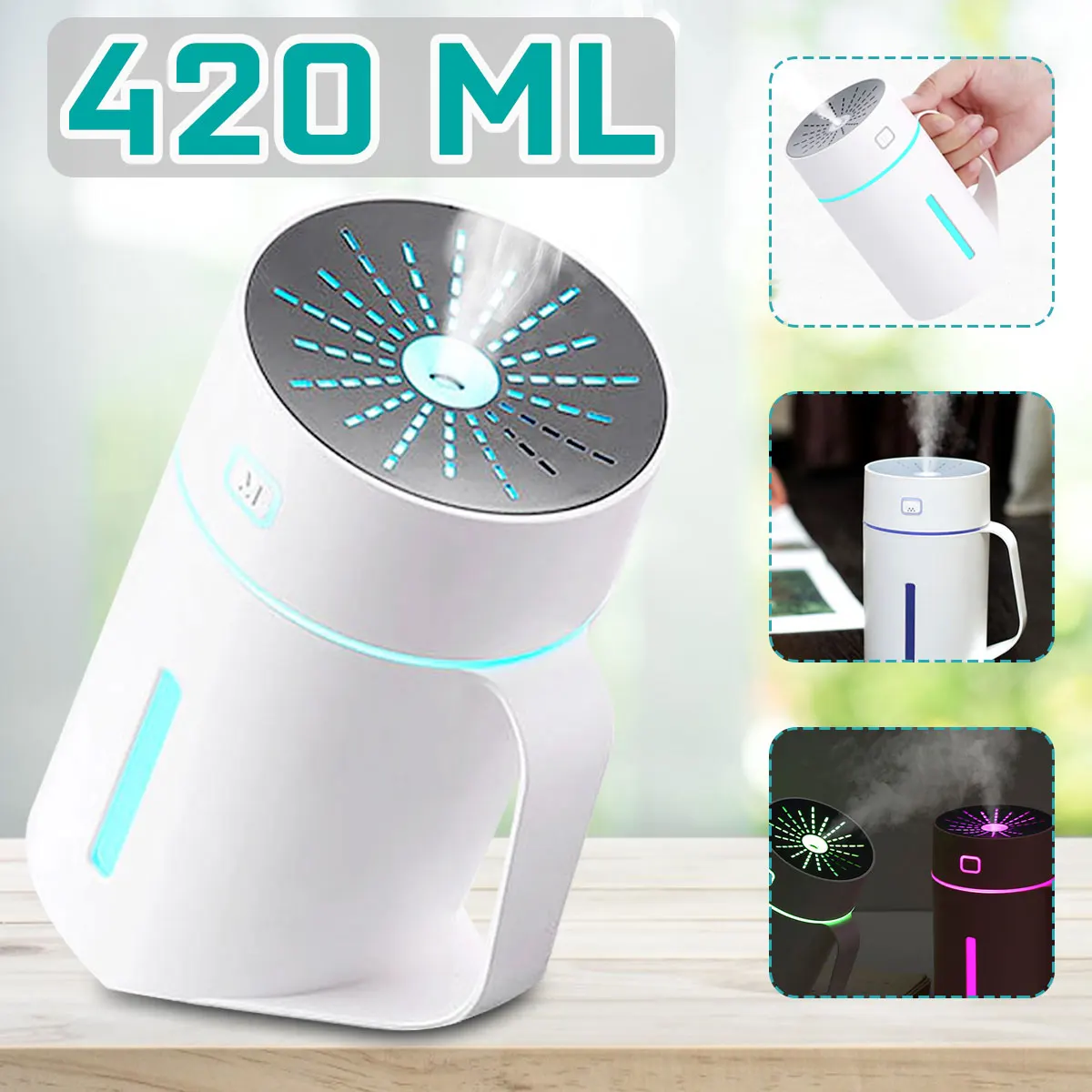 

420ML Portable Mini 7 Color LED Air Humidifier Diffuser USB Battery Wired Wireless Humidifier Night Light for Home office Gifts