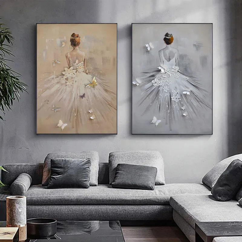 Modern Dancing Girl Figure Oil Painting on Canvas Wall Art Romantic Dancer Bride for Bedroom Living Room Home Decor Cuadros