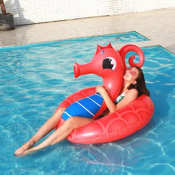 

Seahorse inflatable red adult floating row thickened pvc swimming ring ins net red water floating bed