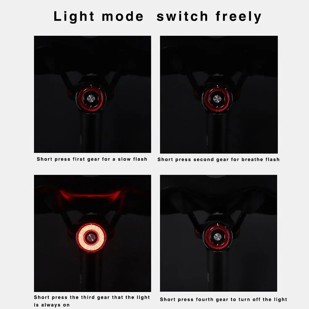 Excellent Smart Cycling Bicycle Lights Tail Light USB Rechargeable Multi Lighting Modes Seat Light Outdoor Cycling Bike Accessories 3 12