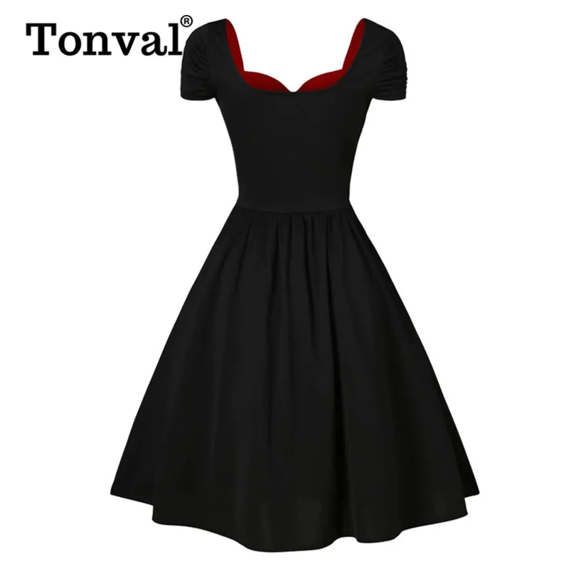 Tonval, двухцветное, с рюшами, милое, на шее, на шнуровке, готическое, элегантное, для вечеринки, женское, с коротким рукавом, рокабилли, винтажное, миди платье
