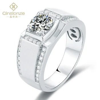 

Cinsionze Trendy Men's Platinum Plated 925 Sterling Silver Moissanite Rings 1 Carat Luxury Wedding Engagement Ring Fashion