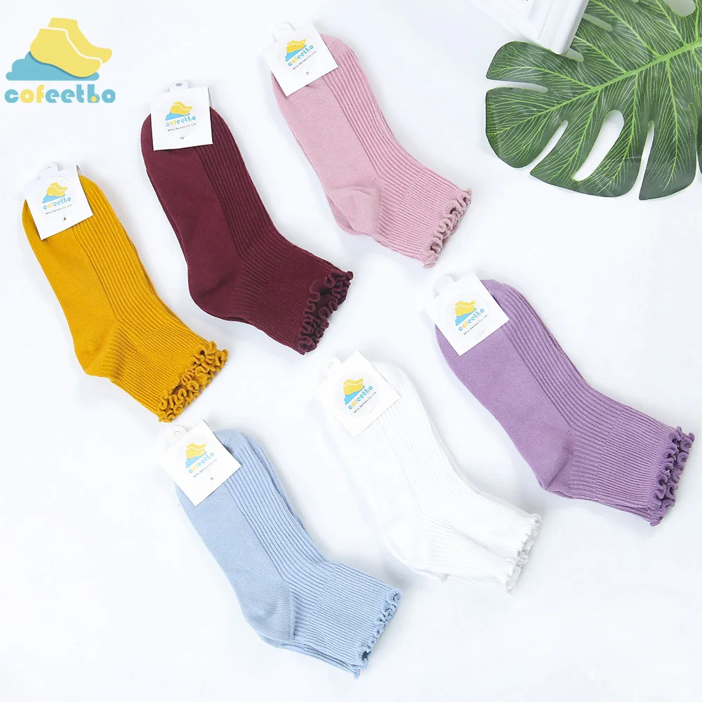 Новые модные однотонные носки тонкие хлопковые носки принцессы с декоративной каймой короткие носки без пятки с двойной иглой для девочек