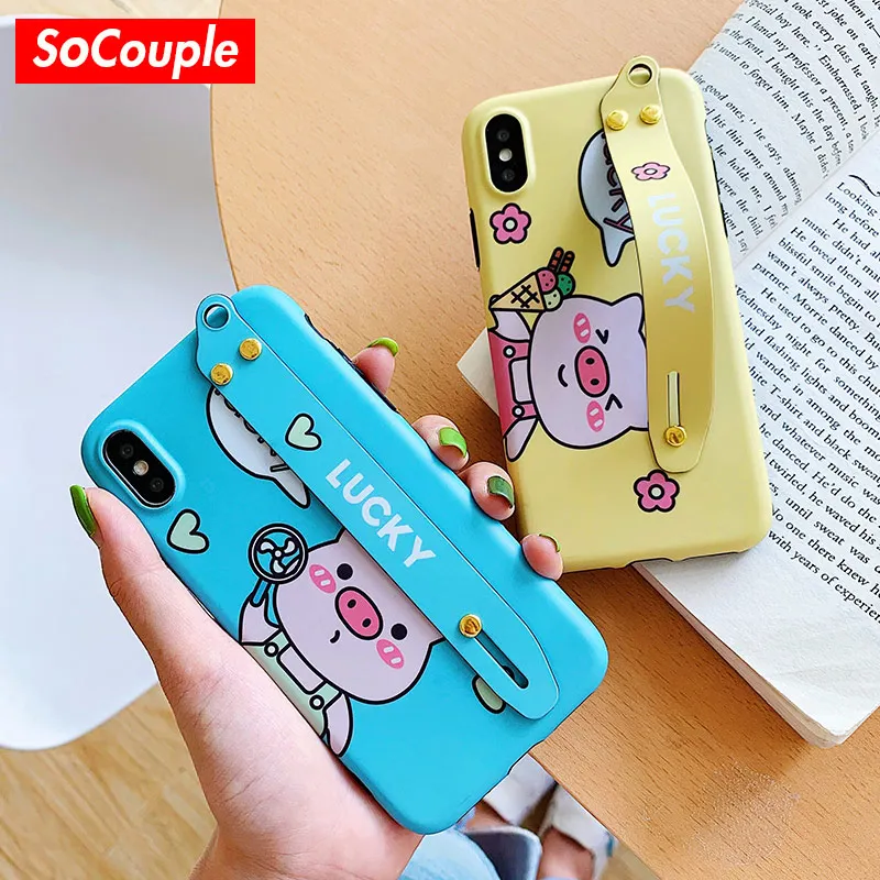

SoCouple Wrist Strap Case For iphone X Xs Case Lucky Pig Cover For iphone 7 8 6 6s plus Xs max XR Soft TPU Phone Holder Cases