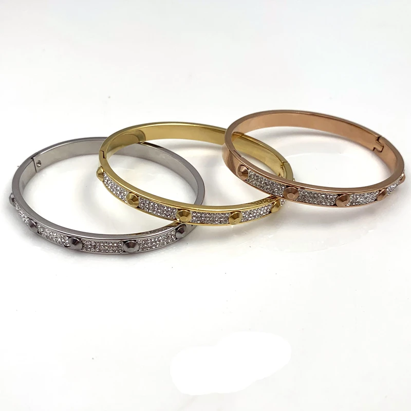 3pcs mixed Mavis Hare браслет из нержавеющей стали с кристаллами и заклепками браслет в стиле панк - Metal Color: 3pcs mixed