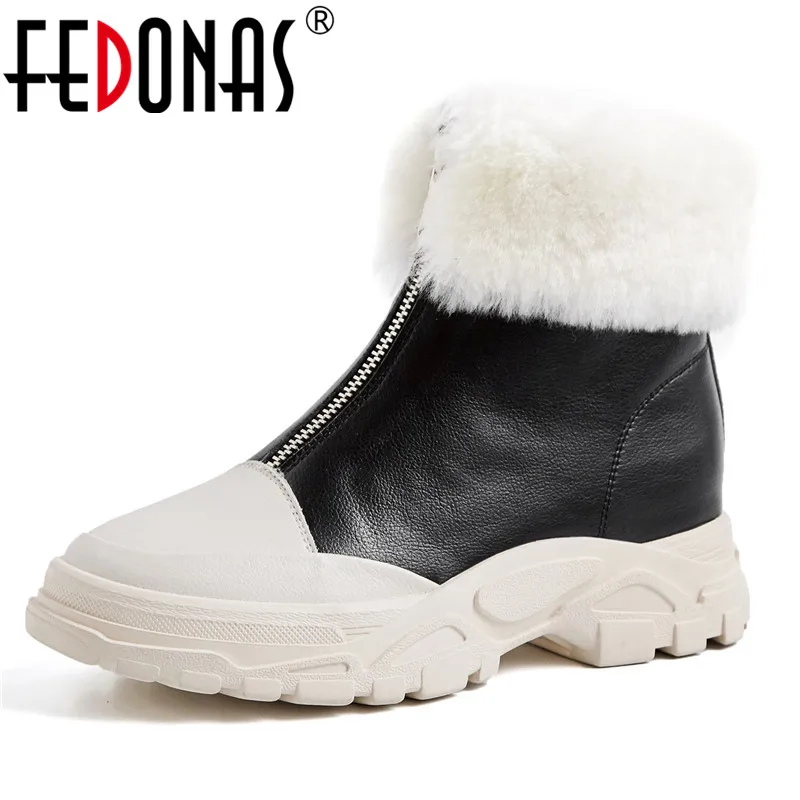 Женские ботинки на плоской подошве FEDONAS теплые зимние платформе из коровьей