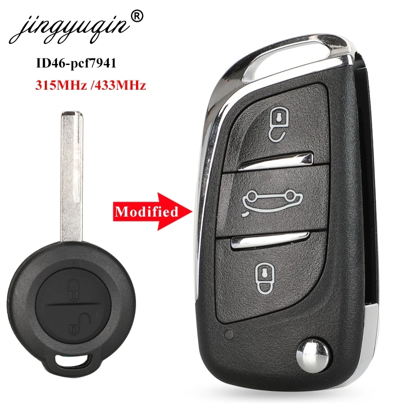 Jingyuqin 315/433Mhz Id46 Remate Key Per Mercedes Benz Smart 454 Forfour Aggiornamento Flip Key Fob 2 Pulsante Fit Mitsubishi Colt