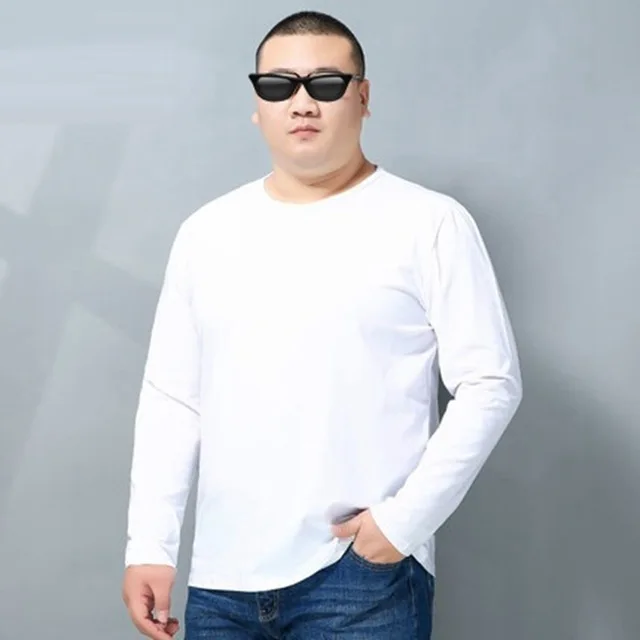 WHITE Размера плюс большие 8XL 10XL 12XL Мужская футболка длинные рукава на осень-зиму футболки; хлопковая домашняя обувь футболка топы 54 52 56-62 64 66 68 150 кг 160 кг - Цвет: WHITE